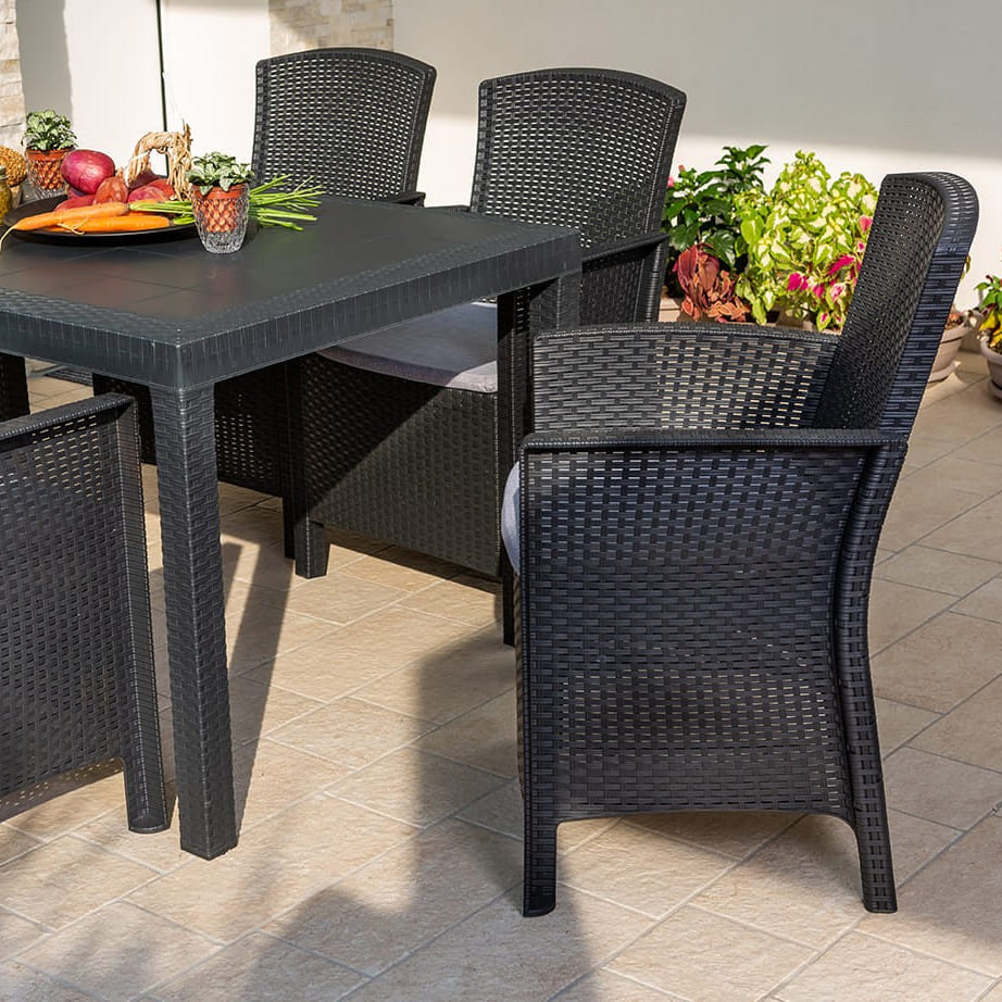 COMO XL - Set grădină cu masă 150x80 cm și 6 fotolii efect ratan