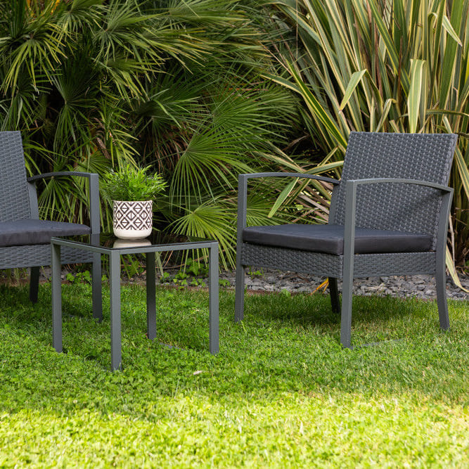OLBIA BALCONY - Set exterior din polipropilenă efect ratan și oțel vopsit