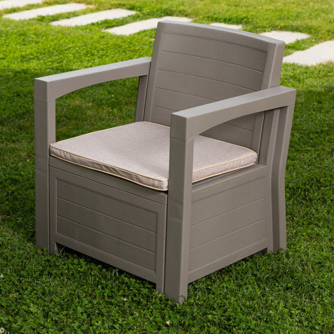 LICATA - Set mobilier grădină cu efect lemn, canapea, fotolii și masă