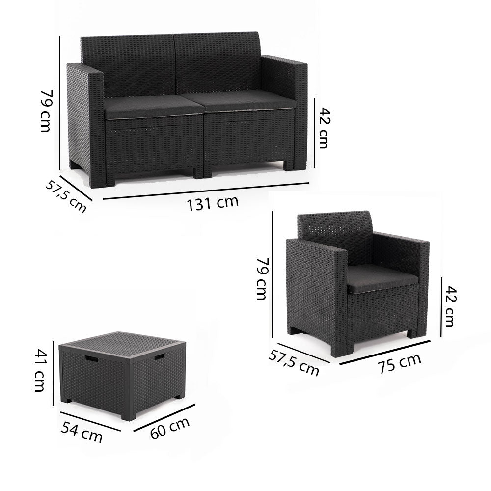 SALINA 2 - Set de grădină compact cu divan, fotolii și masă multifuncțională