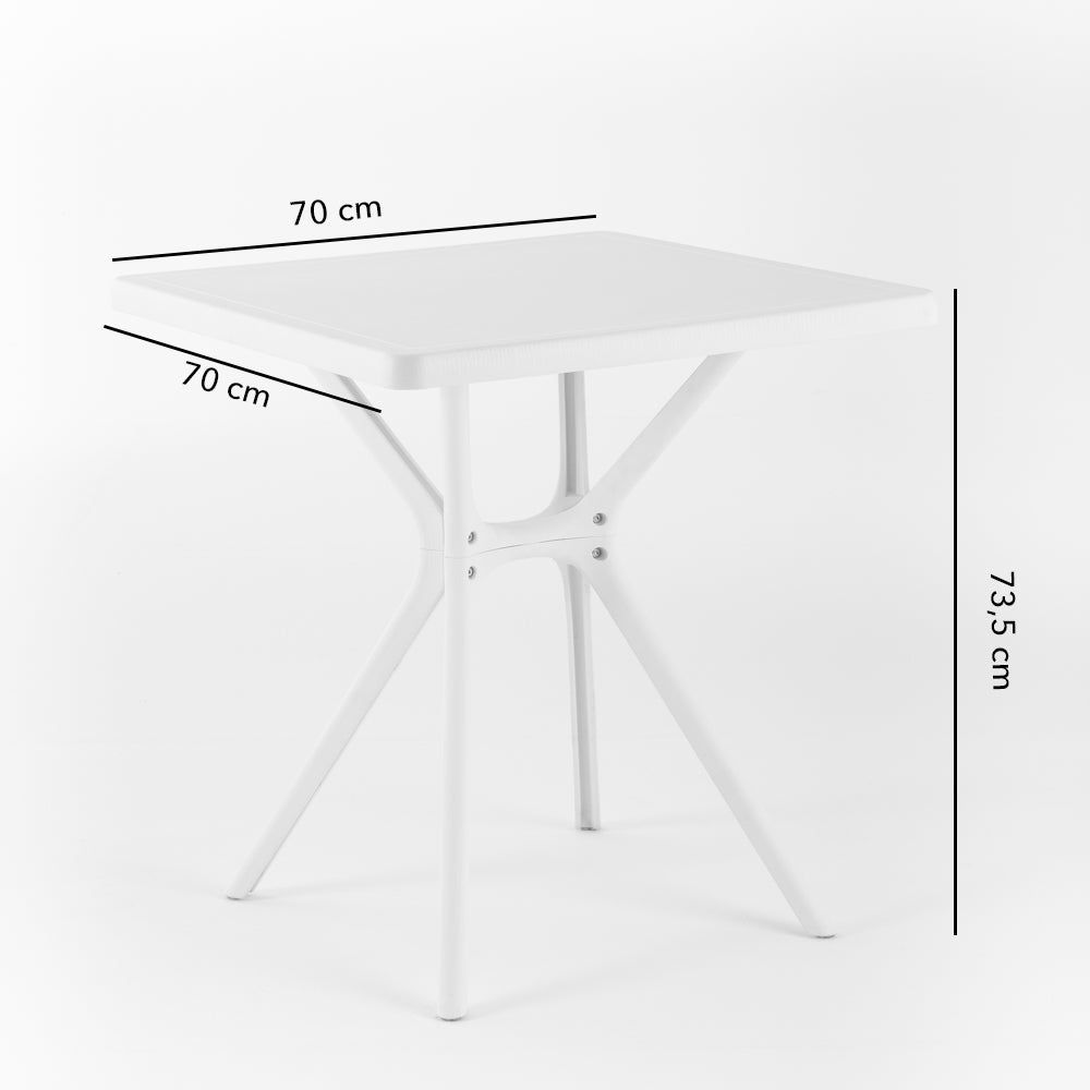 LUCAS - Masă de exterior pătrată din rășină cu picioare încrucișate 70x70 cm