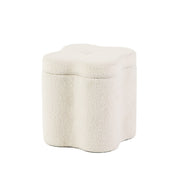 BLOOM scaun puf cu spațiu de depozitare, tapițat cu țesătură teddy tip bouclé, cu formă decorativă și design modern pentru interior.