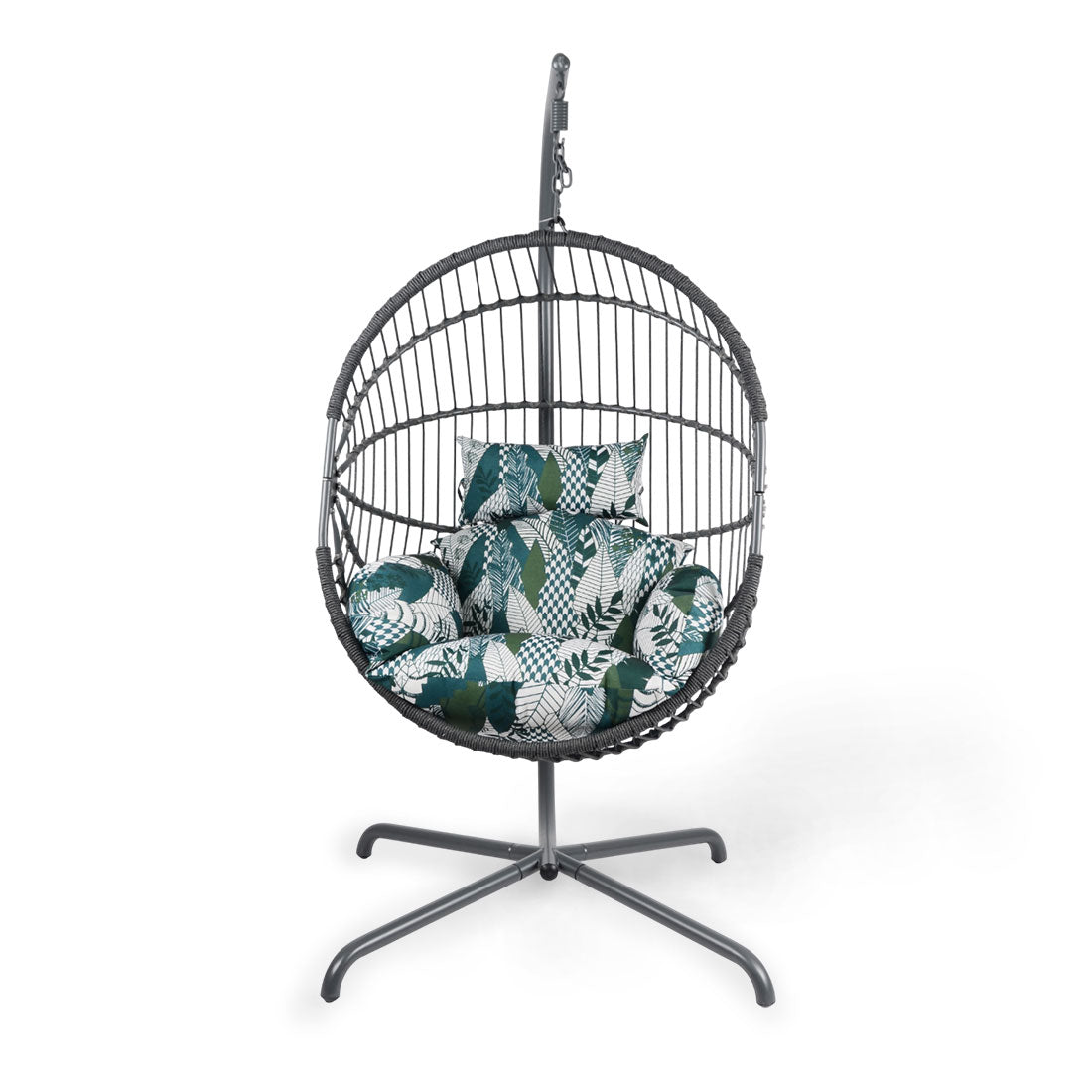 Cosmo – Leagăn tip ou, balansoar suspendat din metal și textilene, cu perne pufoase. Ideal pentru grădină, terasă sau balcon, confort și design modern.