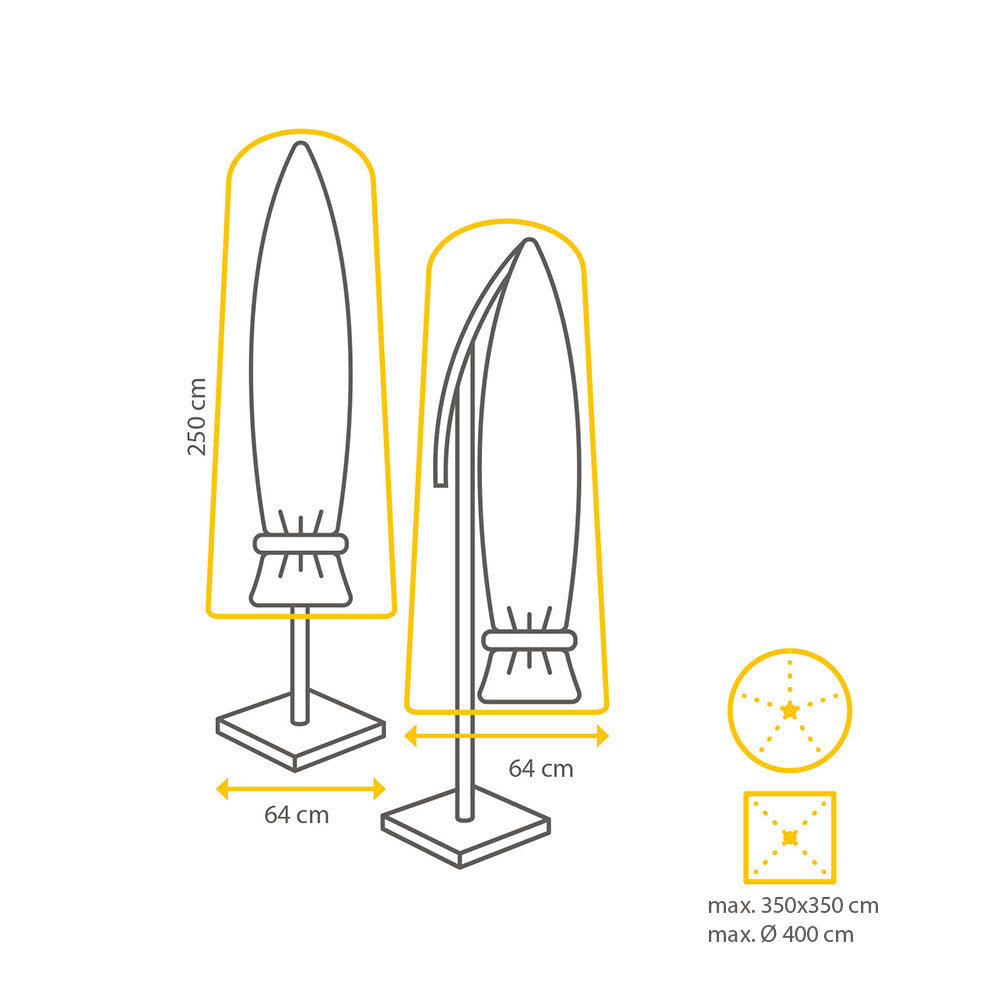 Husă umbrela terasă impermeabilă și anti-UV, cu fermoar și șnur de fixare. Protejează umbrelele de ploaie, soare și praf, ideală pentru exterior.