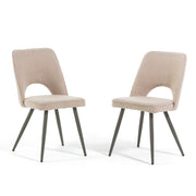 Ketty - scaune din stofă bouclé bej, cu picioare metalice gri și design modern cu spătar decupat, ideale pentru bucătărie, living și dining.