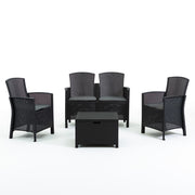 LUGANO set de grădină efect rattan cu două fotolii, canapea și masă cu spațiu de depozitare pentru living outdoor elegant