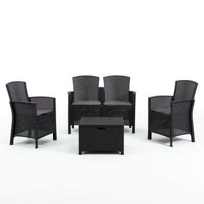 LUGANO - Set de grădină efect rattan cu masă depozitare practică