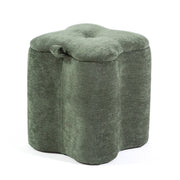 Lucky, puf din catifea cu micro sclipici și formă de trifoi, cu mâner lateral, ideal ca scaun puf, suport pentru picioare sau decor modern în living.