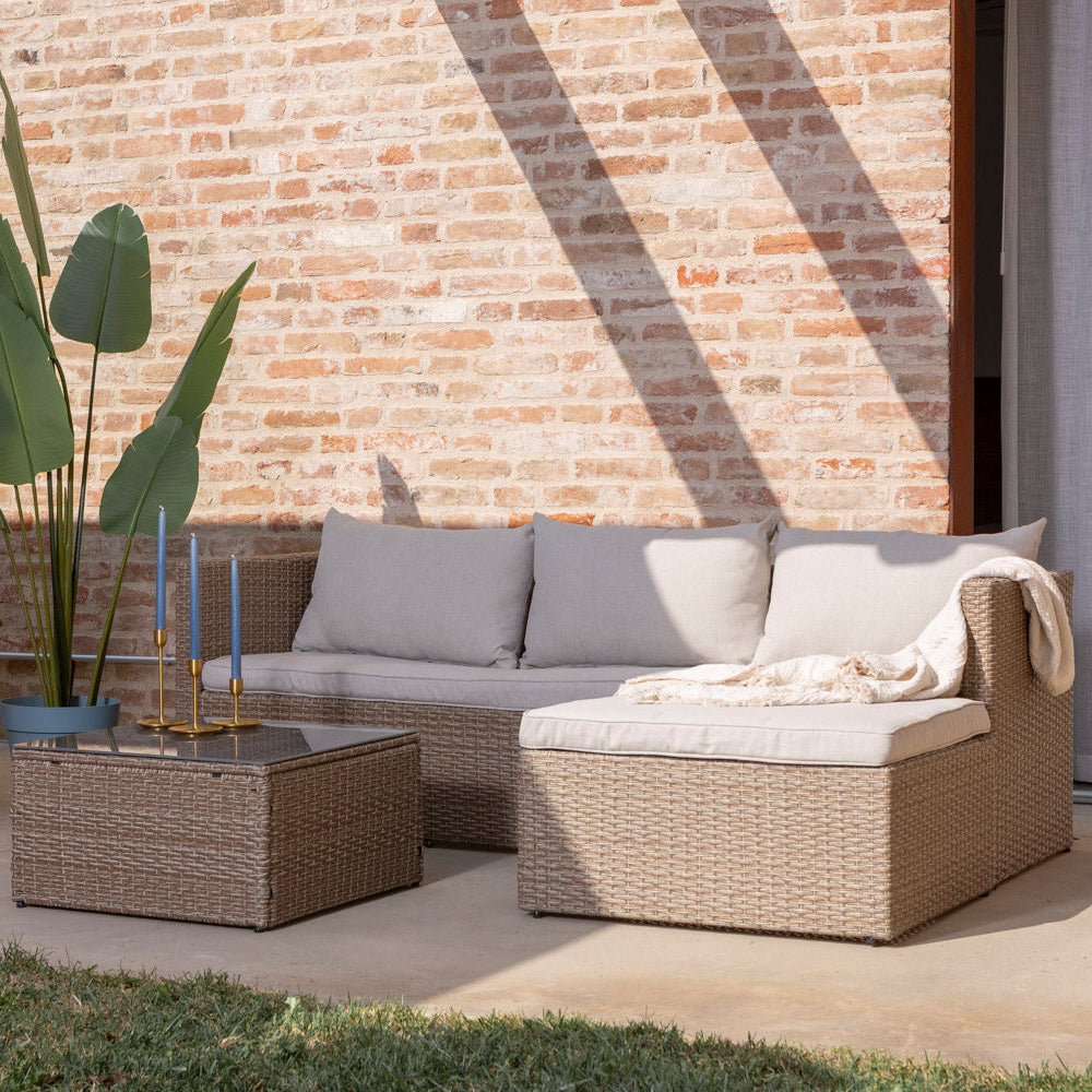 BURANO - Set de grădină tip colț cu canapea și măsuță, design elegant pentru spații outdoor