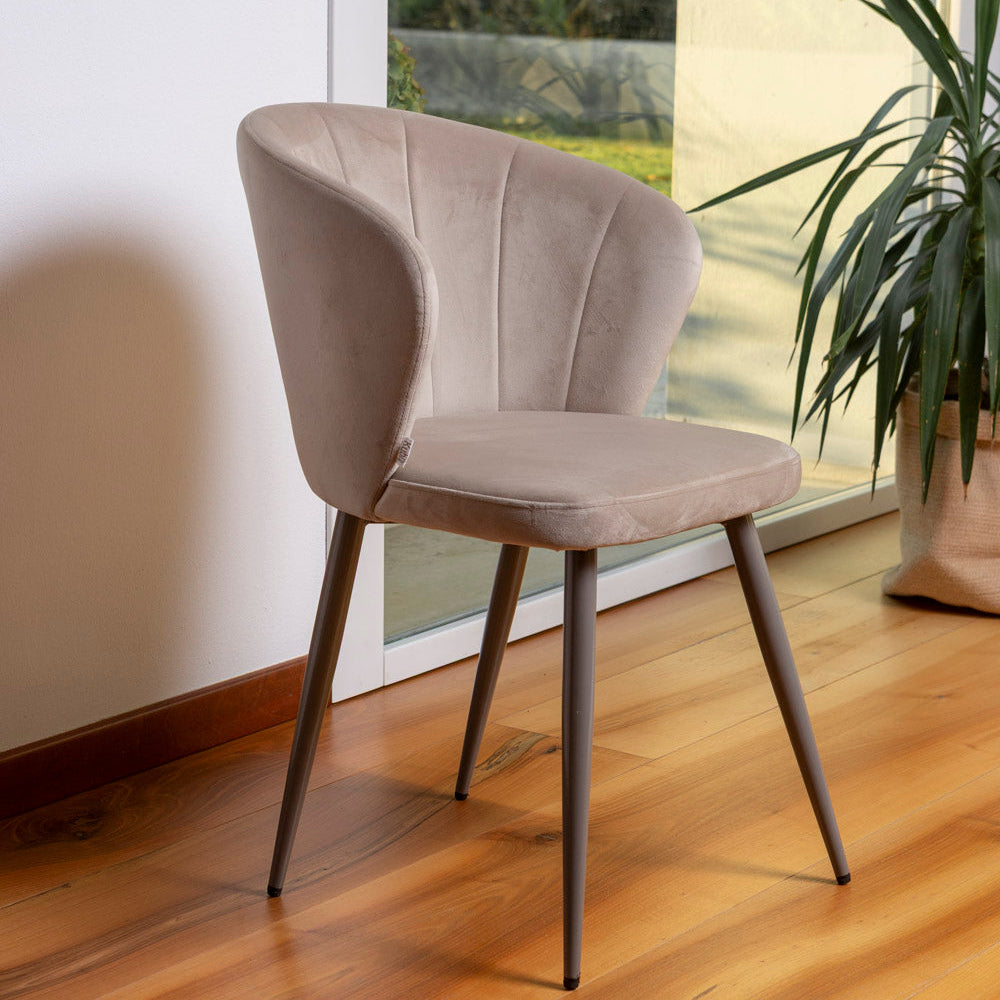 CLARISSA - Scaune din catifea cu spătar ergonomic și picioare metalice