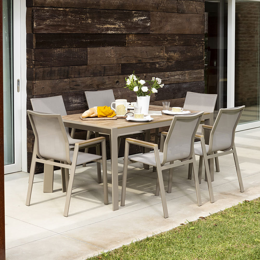 LIAM & DEVA - Set masă cu 6 scaune din aluminiu pentru grădină