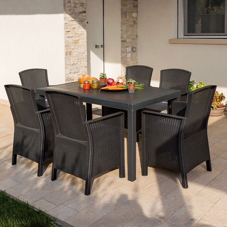 COMO XL - Set grădină cu masă 150x80 cm și 6 fotolii efect ratan