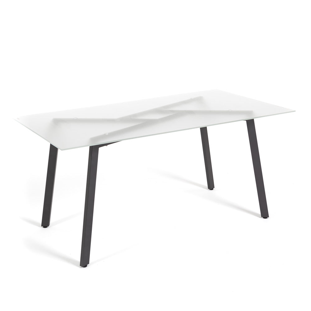 Masă dreptunghiulară Enea din sticlă securizată, dimensiune 155x85 cm, cu design modern și elegant, ideală pentru bucătărie și sala de dining contemporană.