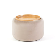 Nala, puf din catifea cu spațiu de depozitare și capac reversibil tip tavă din lemn, ideal pentru living și dormitor, decor elegant și funcțional.