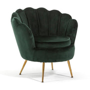 Perla, fotoliu relaxare din catifea cu design tip scoică și picioare aurii, elegant și modern, ideal pentru living, dormitor sau spații rafinate.