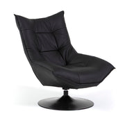 Petra, fotoliu negru fără brațe cu bază rotativă joasă și design modern, din piele ecologică, ideal pentru living, birou sau spații elegante.