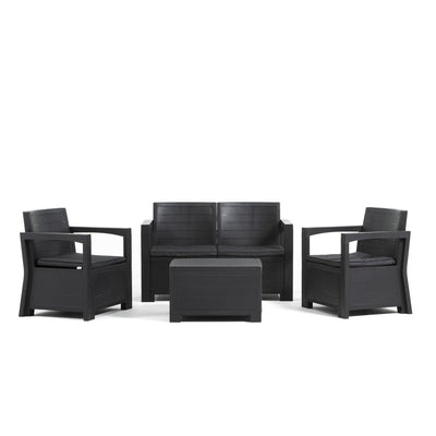 LICATA - Set mobilier grădină cu efect lemn, canapea, fotolii și masă