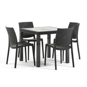 RAUL & ESTER - Set dining exterior cu masă pătrată și 4 scaune efect rattan