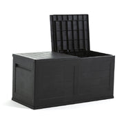 Tak – ladă de depozitare din rășină 300L, design efect lemn cu uși duble, ideală pentru grădină, terasă sau balcon.