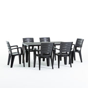 Thomas & Anita, set de grădină cu masă 156x78 cm efect lemn și 6 scaune din polipropilenă cu brațe, ideal pentru terase și spații exterioare.