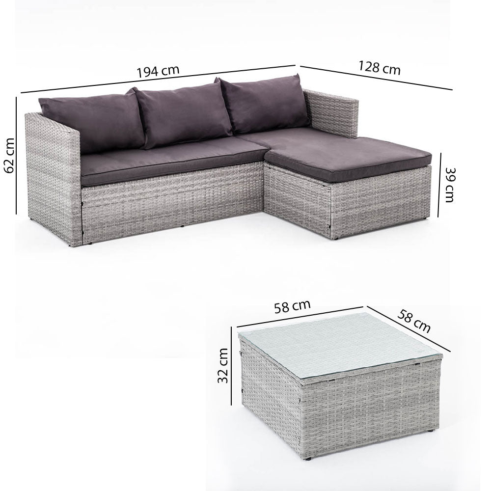 BURANO - Set de grădină tip colț cu canapea și măsuță, design elegant pentru spații outdoor