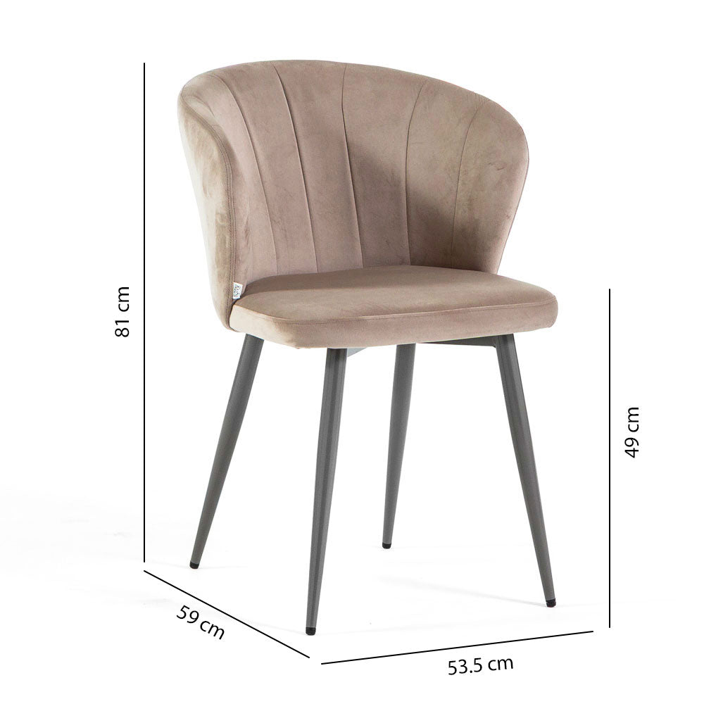 CLARISSA - Scaune din catifea cu spătar ergonomic și picioare metalice
