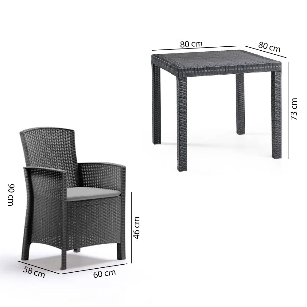 COMO - Set balcon cu masă pătrată şi 4 fotolii efect ratan