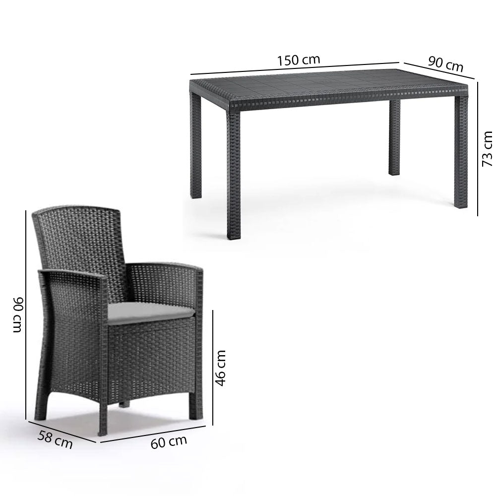 COMO XL - Set grădină cu masă 150x80 cm și 6 fotolii efect ratan