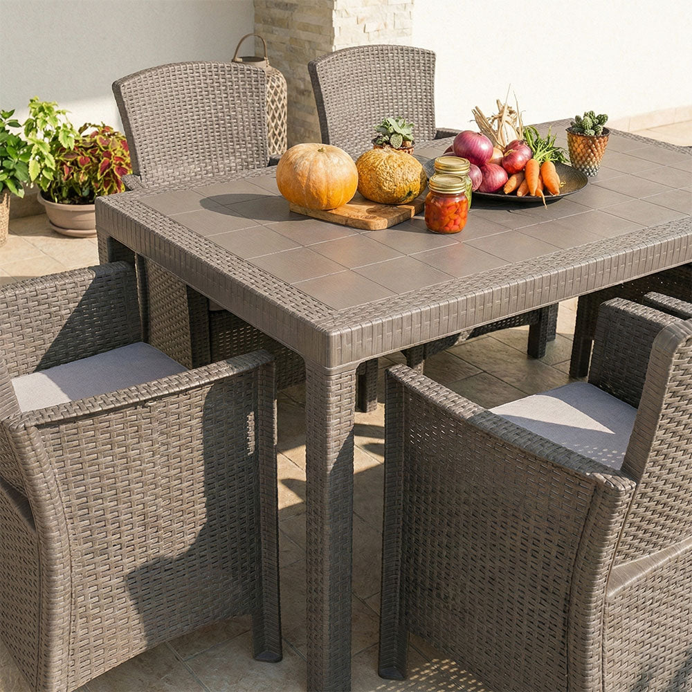 COMO XL - Set grădină cu masă 150x80 cm și 6 fotolii efect ratan