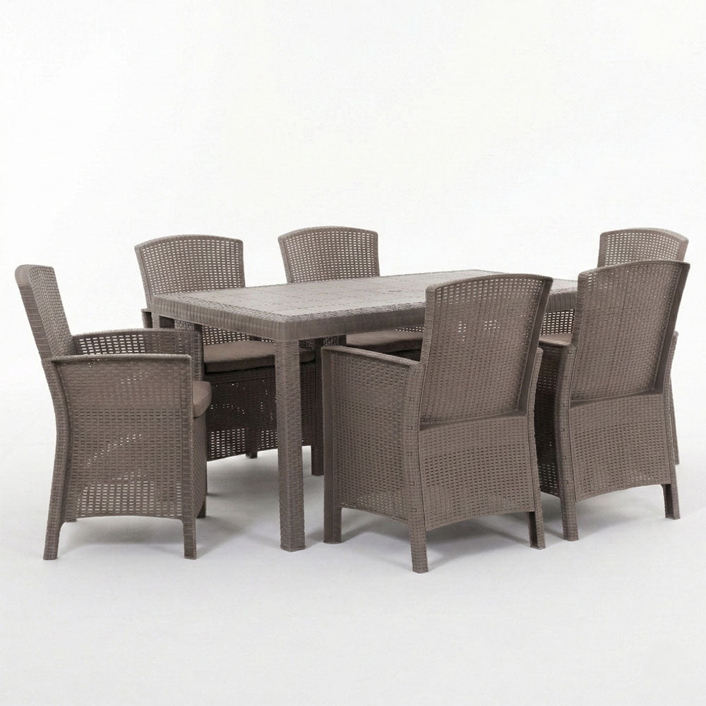 COMO XL - Set grădină cu masă 150x80 cm și 6 fotolii efect ratan