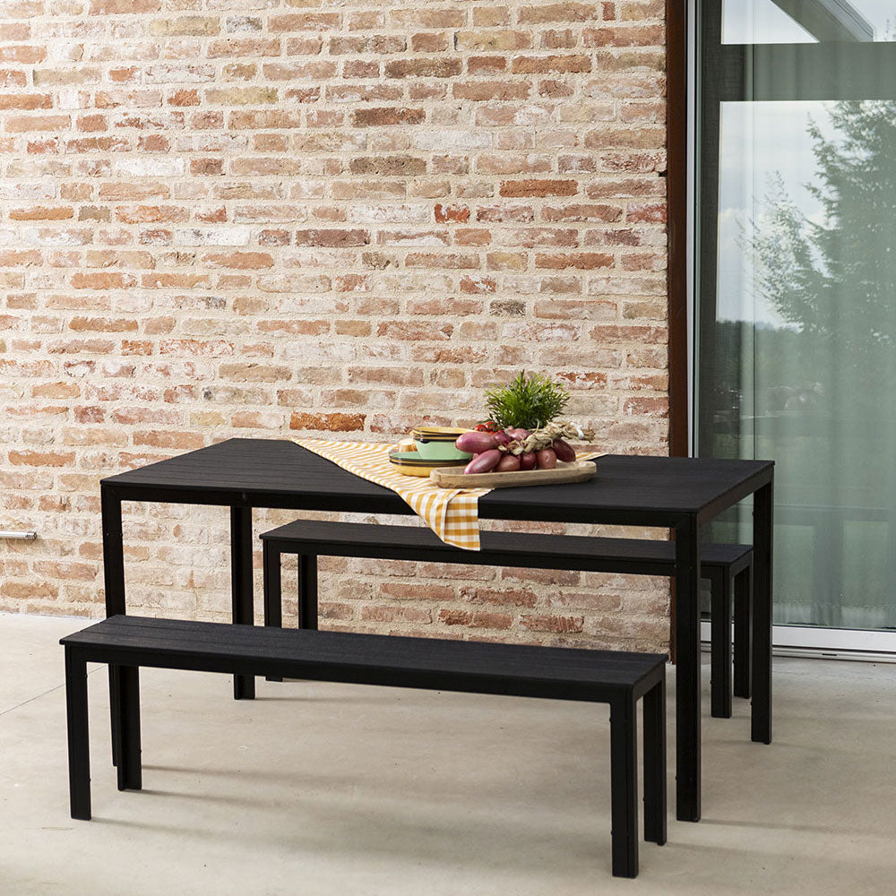 FIONA XL - Bancă grădină din oțel cu șezut efect lemn pentru spații outdoor