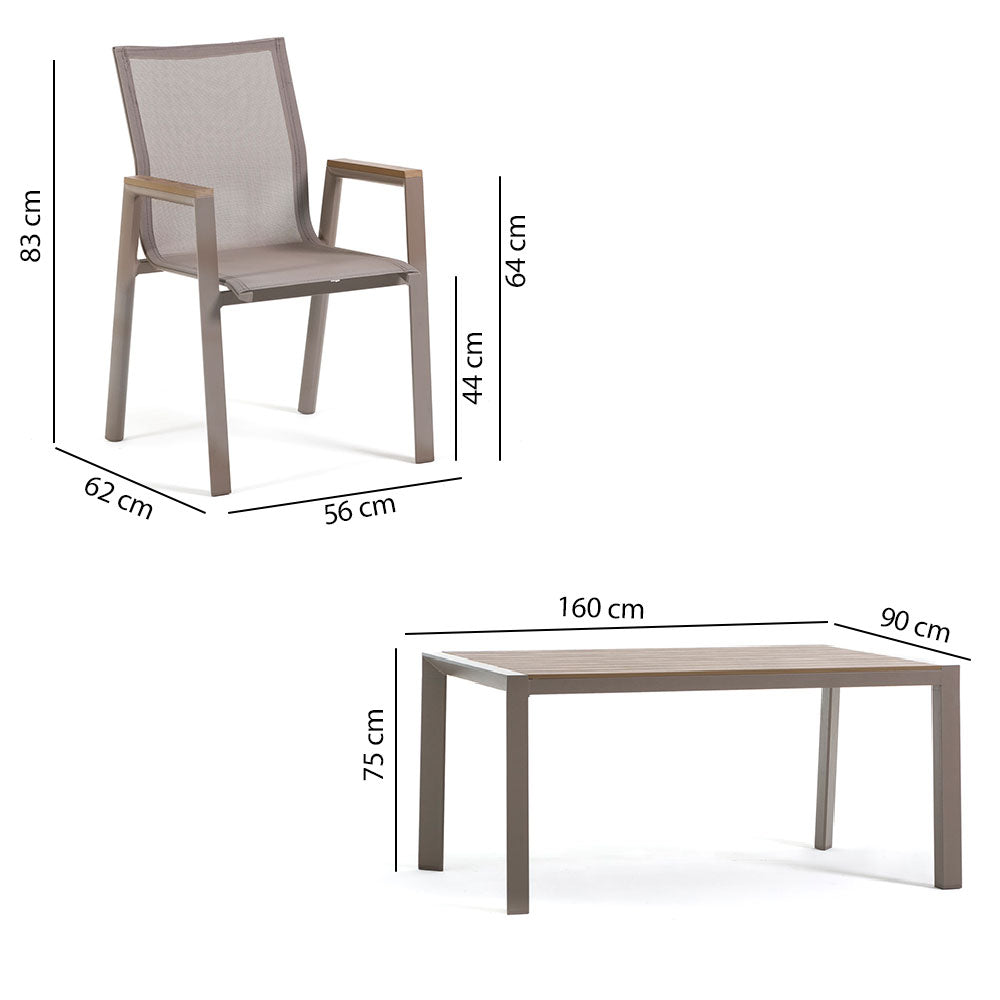 LIAM & DEVA - Set masă cu 6 scaune din aluminiu pentru grădină