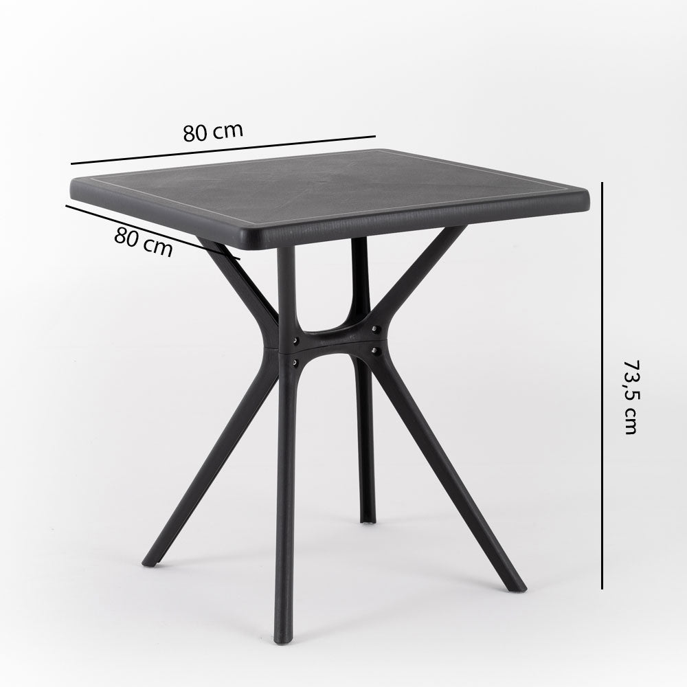 LUCAS - Masă de exterior pătrată din rășină cu picioare încrucișate 80x80 cm
