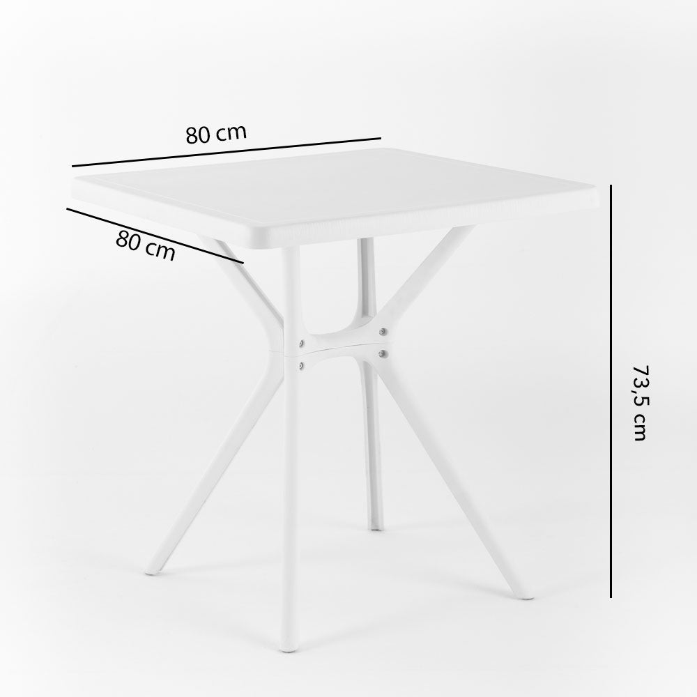 LUCAS - Masă de exterior pătrată din rășină cu picioare încrucișate 80x80 cm