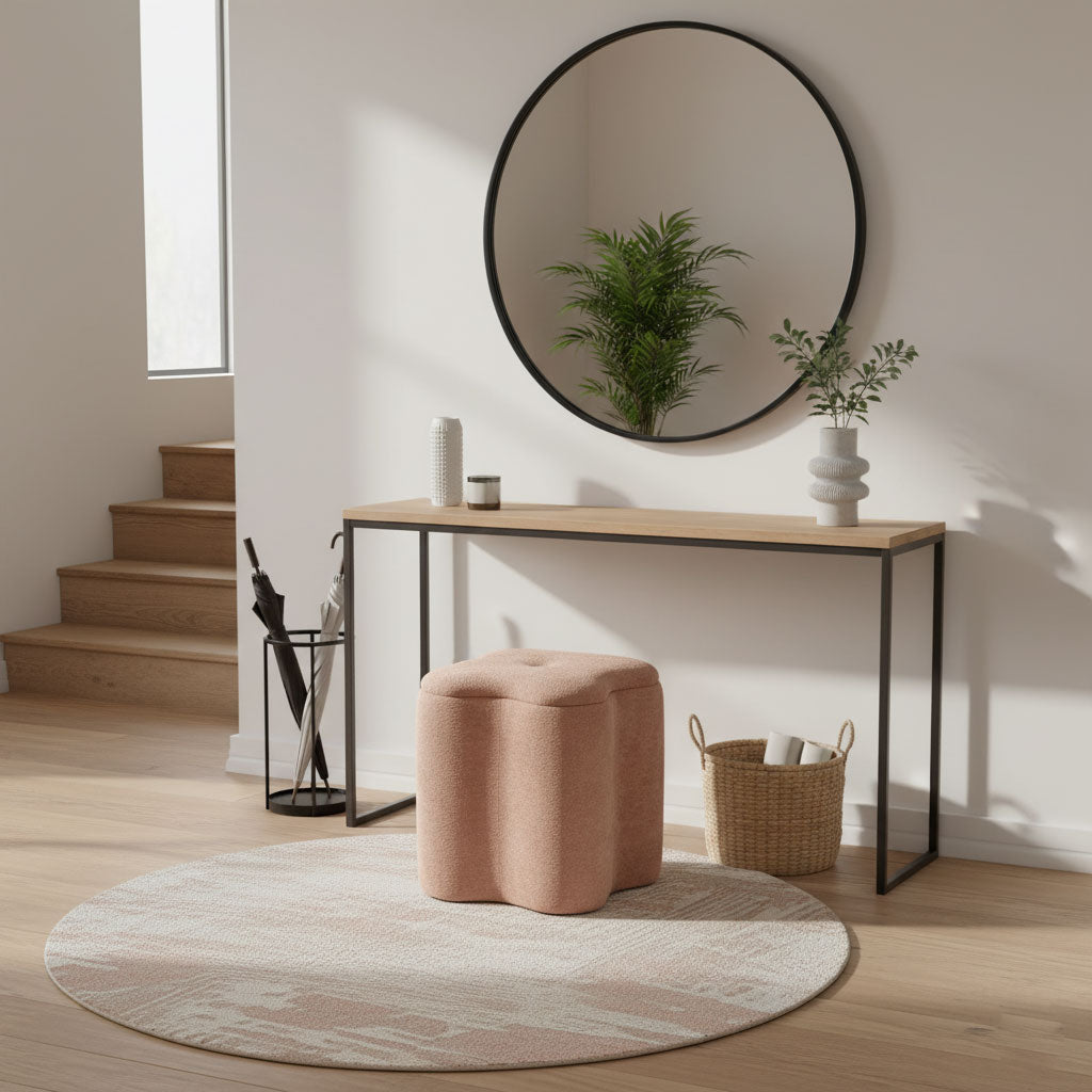 LUCKY - Puf de stat din catifea cu design în formă de trifoi și maner lateral