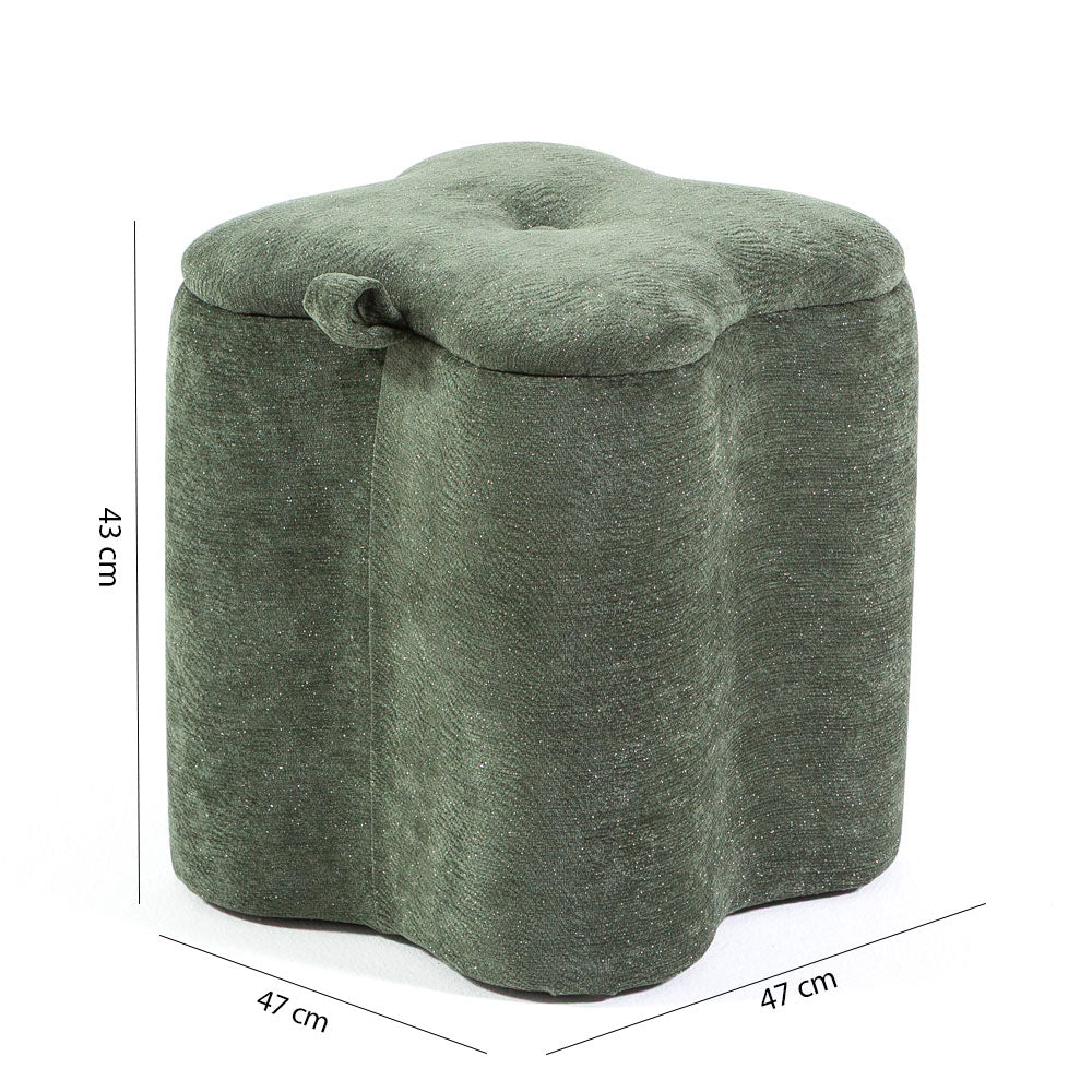 LUCKY - Puf de stat din catifea cu design în formă de trifoi și maner lateral