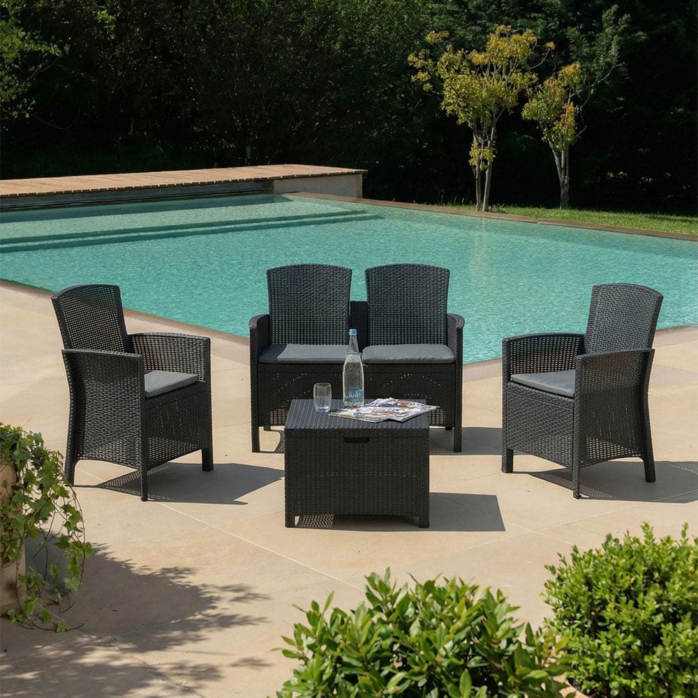 LUGANO - Set de grădină efect rattan cu masă depozitare practică
