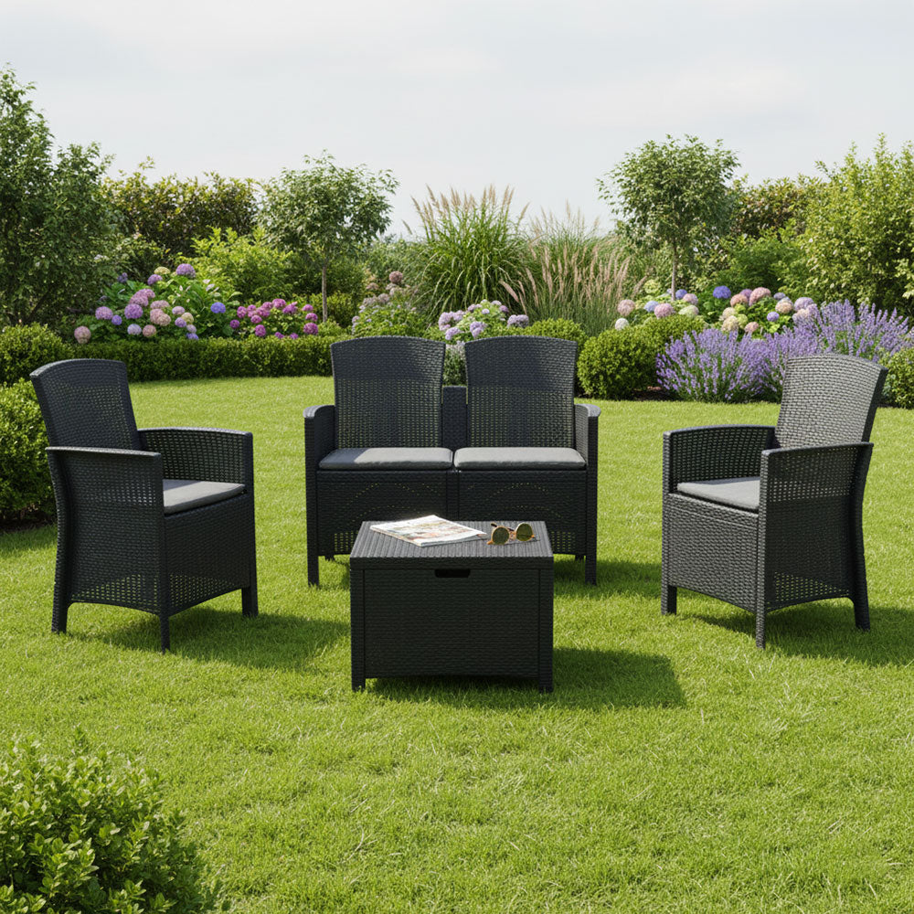 LUGANO - Set de grădină efect rattan cu masă depozitare practică