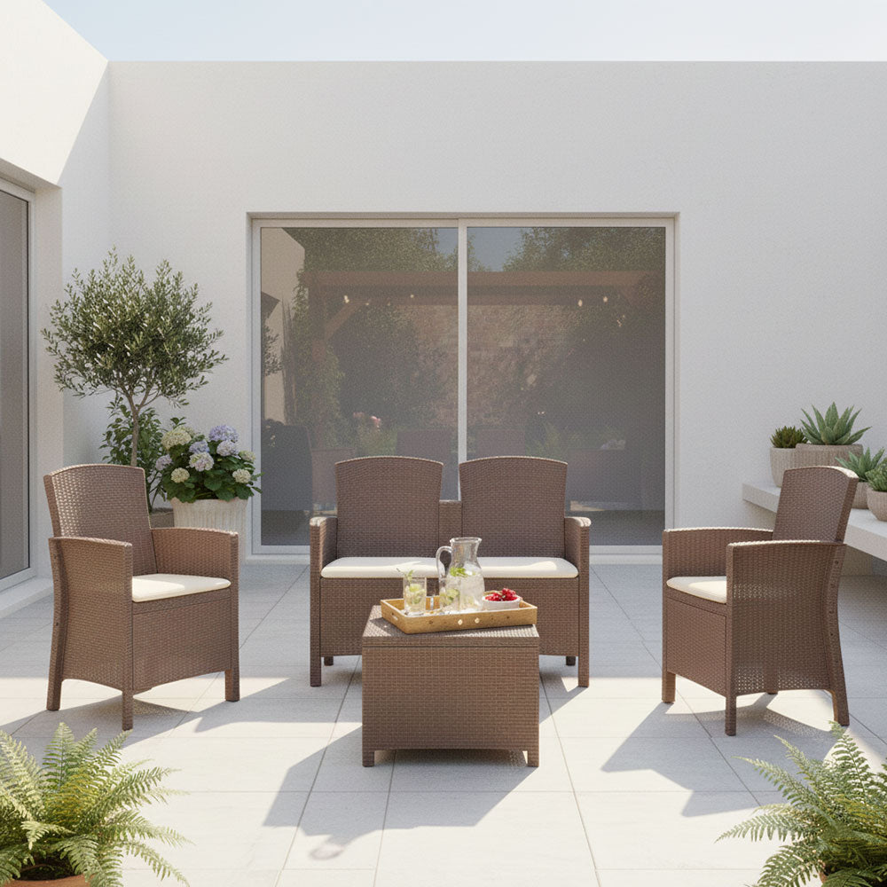 LUGANO - Set de grădină efect rattan cu masă depozitare practică