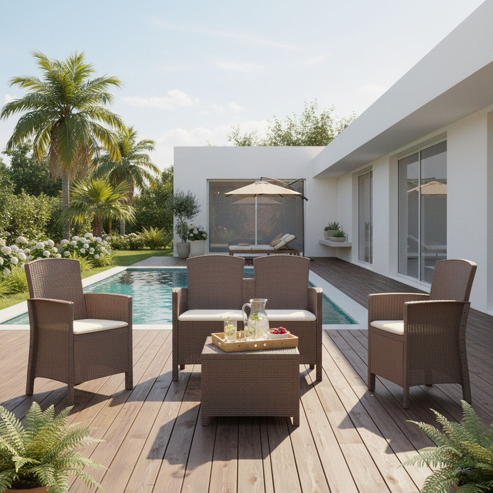 LUGANO - Set de grădină efect rattan cu masă depozitare practică