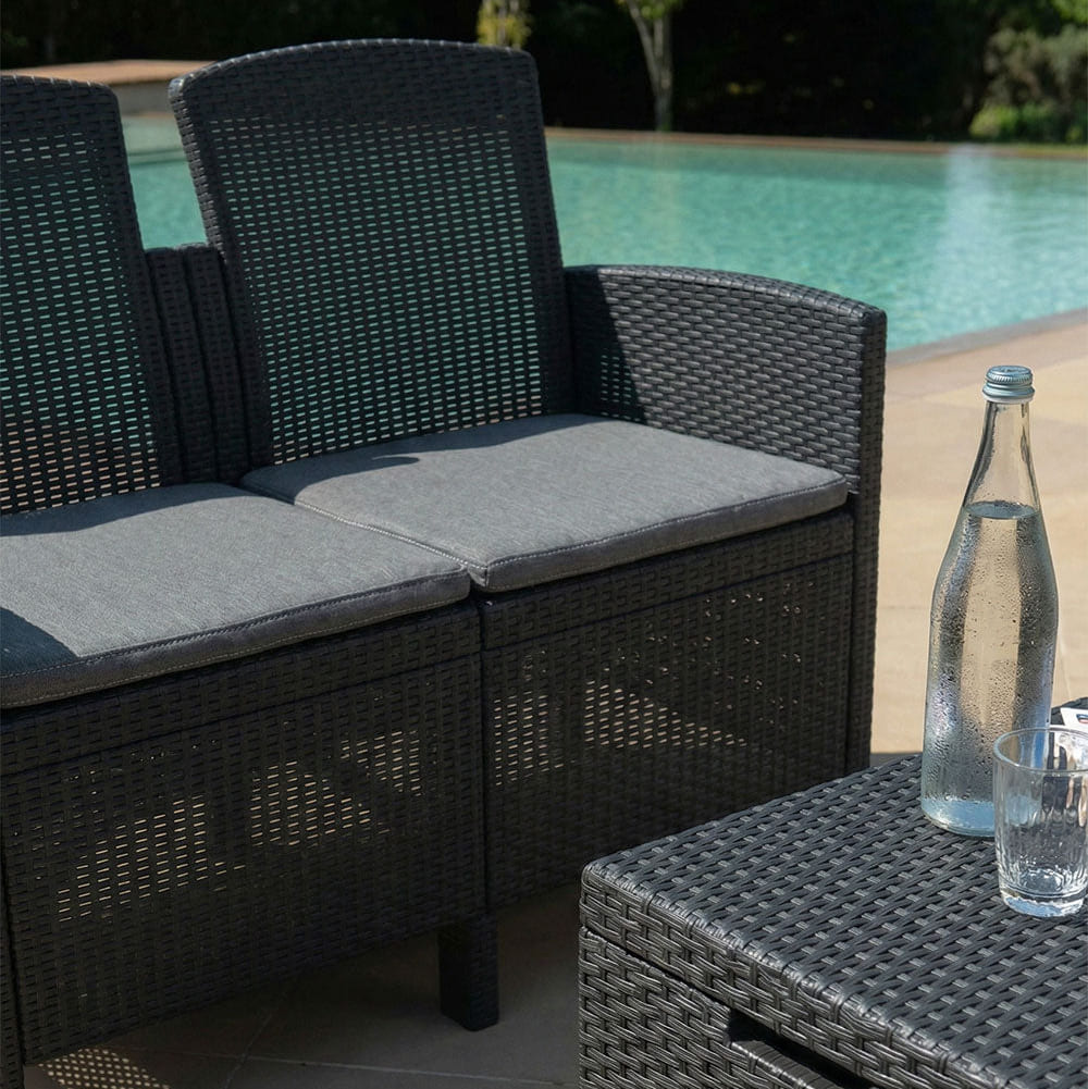 LUGANO - Set de grădină efect rattan cu masă depozitare practică