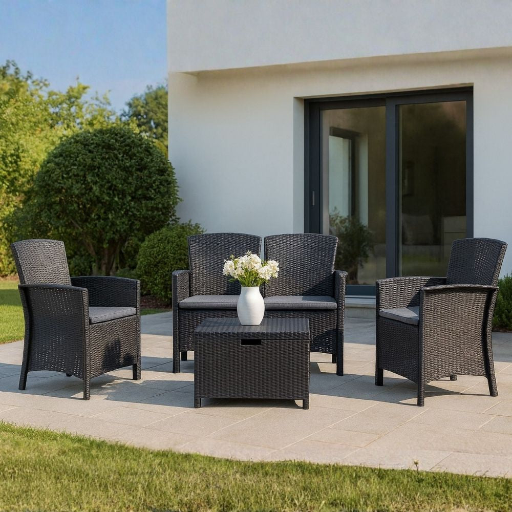 LUGANO - Set de grădină efect rattan cu masă depozitare practică