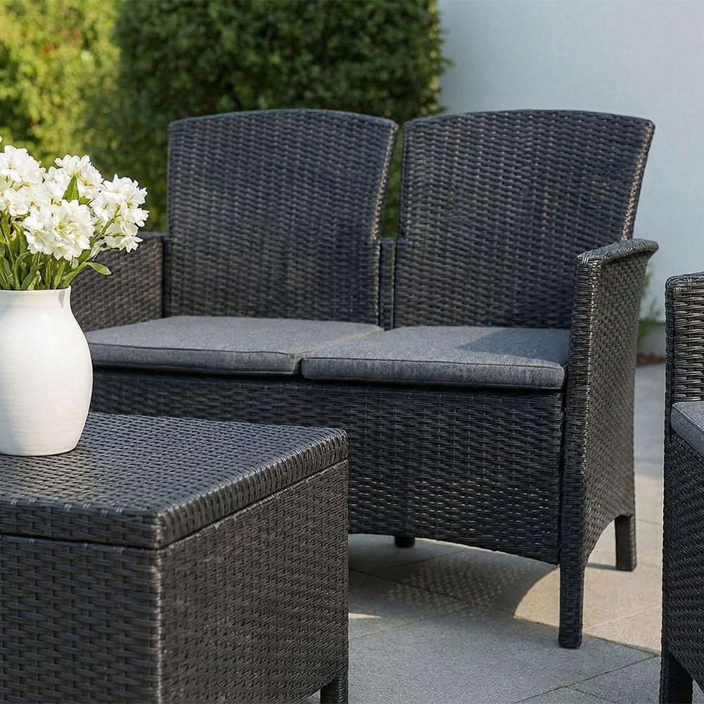 LUGANO - Set de grădină efect rattan cu masă depozitare practică