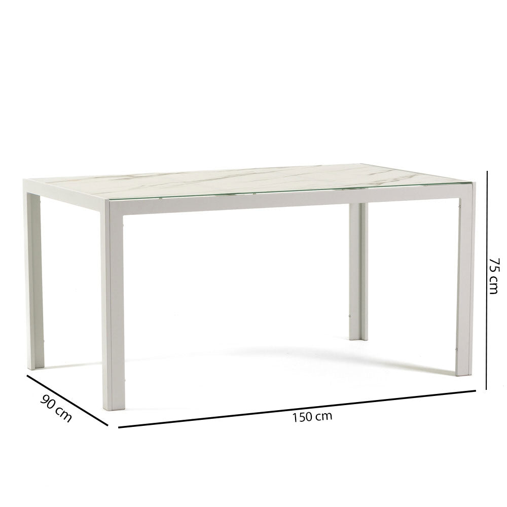 MILO - Masă din sticlă decorată 150x90 cm cu structură din aluminiu