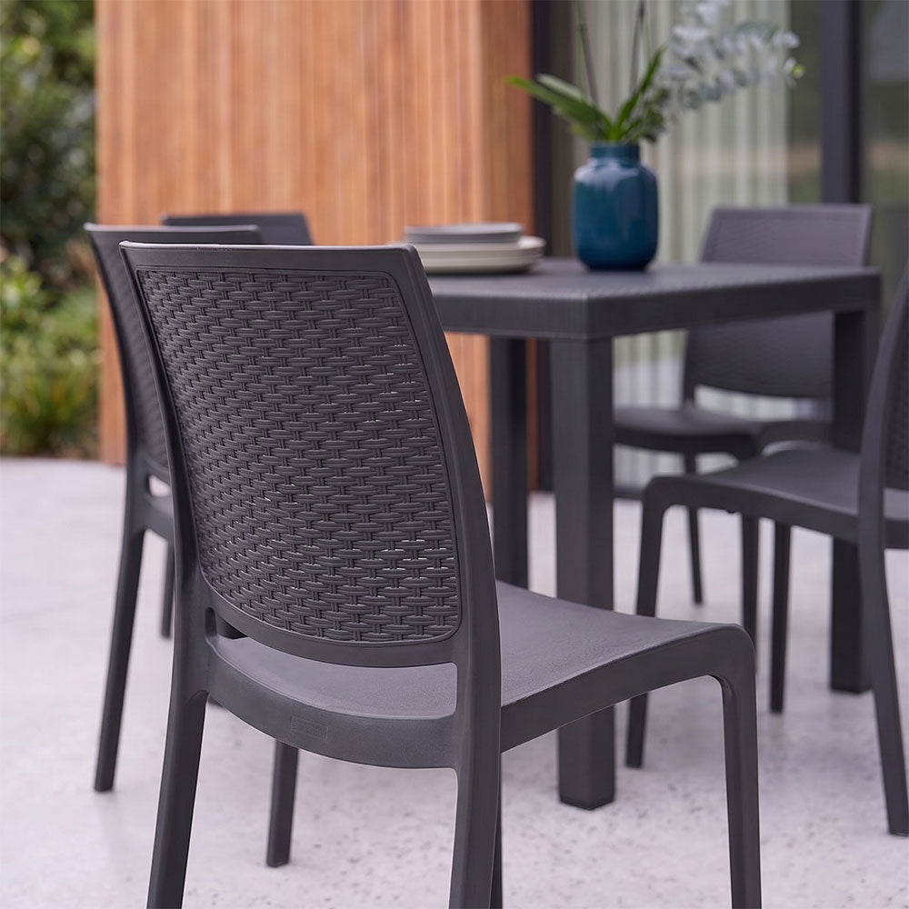 RAUL & ESTER - Set dining exterior cu masă pătrată și 4 scaune efect rattan