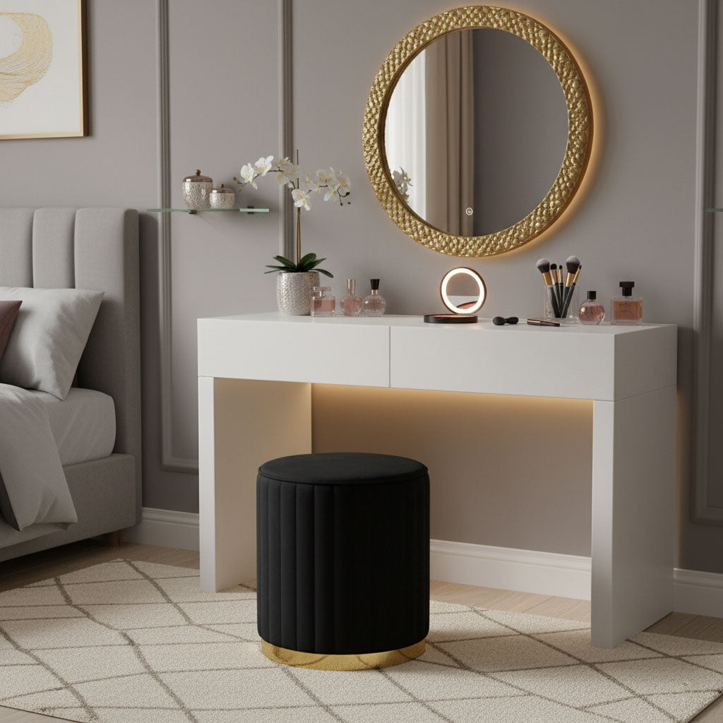 RUBY - Puf de stat din catifea cu design cilindric și bază cromată