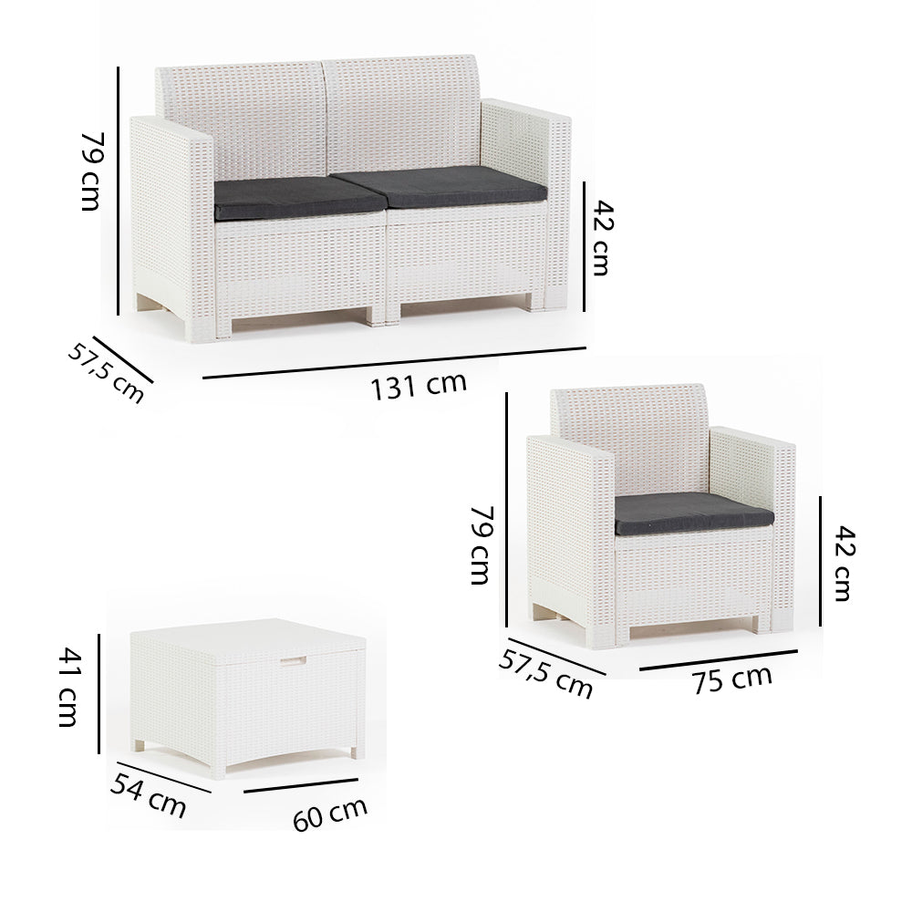 SALINA 2 - Set de grădină compact cu divan, fotolii și masă multifuncțională