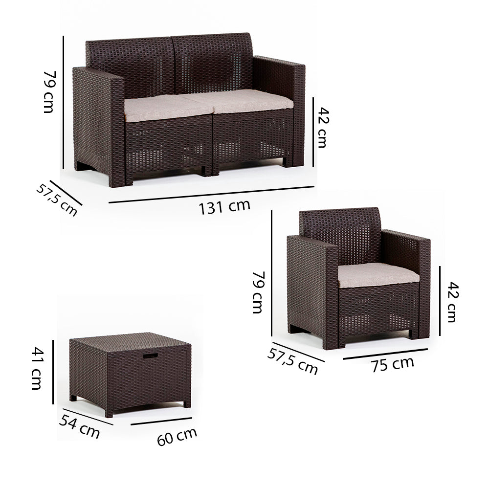 SALINA 2 - Set de grădină compact cu divan, fotolii și masă multifuncțională