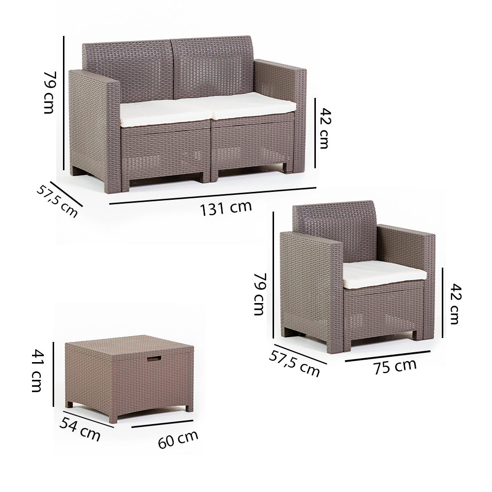 SALINA 2 - Set de grădină compact cu divan, fotolii și masă multifuncțională
